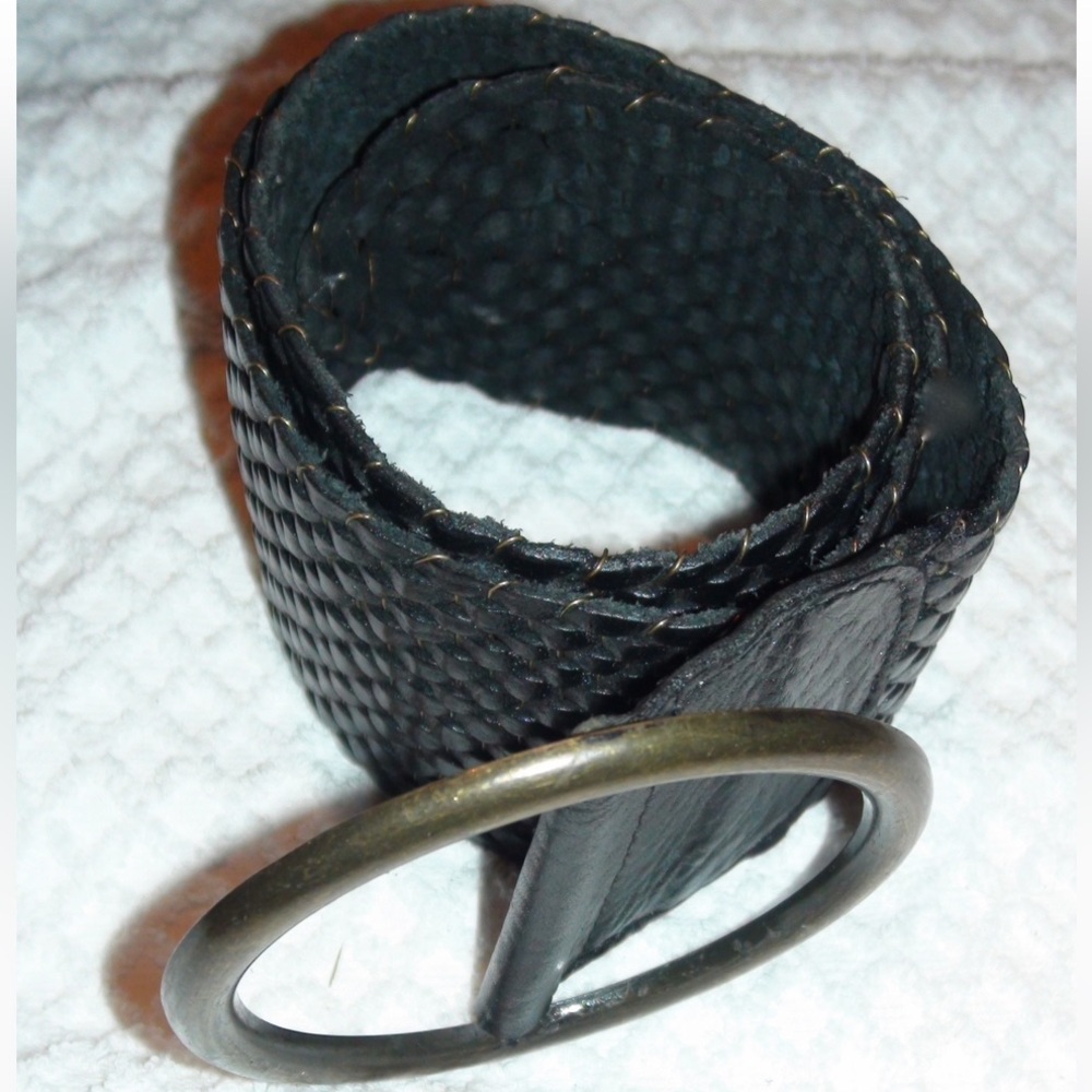 Motif 56 Danielle Black Braided Leather Wide Belt Size S